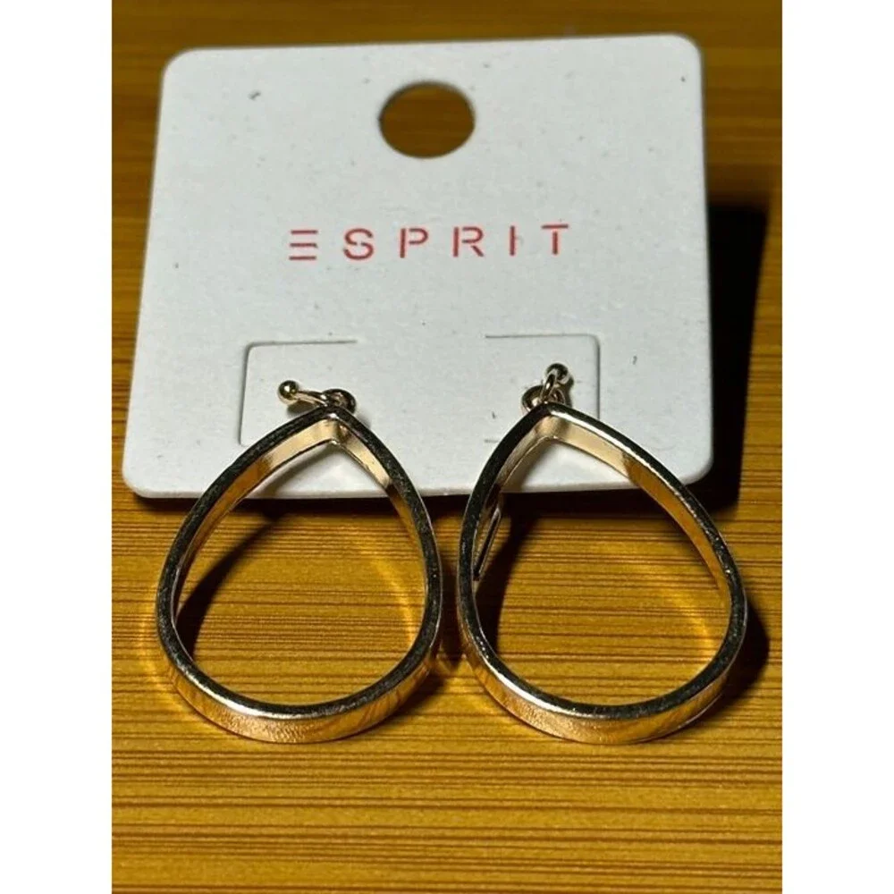 ESPRIT Gold Tone Teardrop Filigree Hoop Earrings Boho Statement Style New Pair